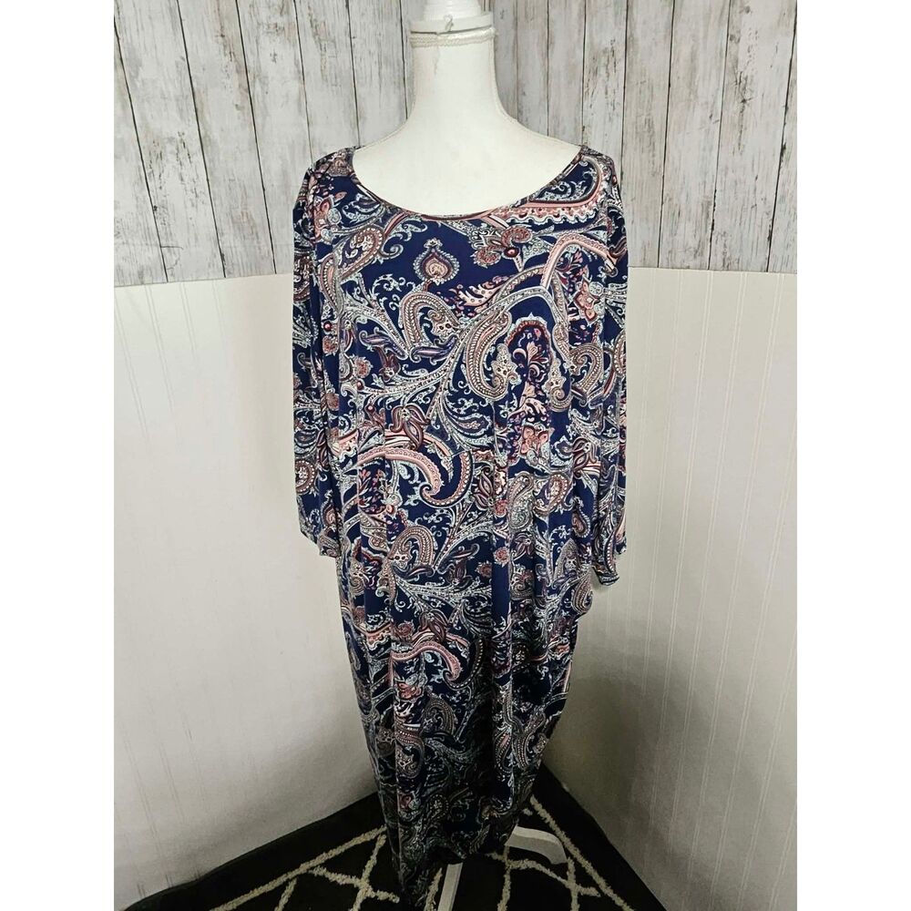 BloomChic Plus Size 30 Paisley Maxi Dress Long Sleeve Faux Wrap Petal Hem NWT - Picture 2 of 5